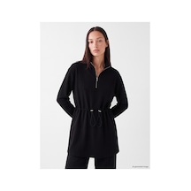 LC Waikiki Alıta Cıty Farkıyla Lcw Everyday Siyah Dalgıç Kumaşı Düz Oversize Kadın Sweatshirt Tunik Siyah - 931232253 Siyah