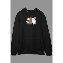 Startmore Oversize 3 Kafadar Ayı We Bare Bears Tasarım Baskılı Kapüşonlu Sweatshirt Hoodie Beyaz Siyah