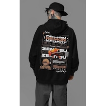 Sevbano Demon Slayer Zenitsu Baskılı Unisex Oversize Anime Hoodie Siyah