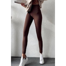 Madmext Kahverengi Yüksek Bel Kadın Fitilli Tayt Mg1625 Kahverengi