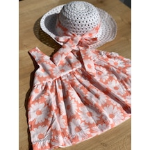 Papatya Desenli Şapkalı Kız Bebek Elbise