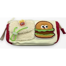 Kalem Kutusu Sevimli Fast Food Büyük Kapasiteli Yumuşak Kalemlik - Hamburger Kırmızı