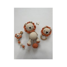 Adenya Sepeti Amigurumi Örgü Aslan Üçlü Set-turuncu