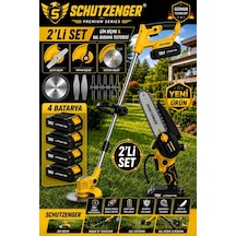 Schutzenger 2011C 4 Akülü Set Şarjlı Ot Çim Biçme Makinesi Tırpan Ve Şarjlı Dal Budama Testeresi 15cm Pala Otomatik Yağlamalı Sarı