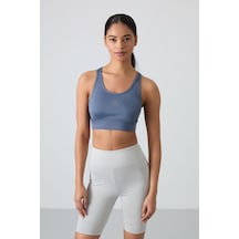 Tommy Life Petrol Çapraz Sırt Detaylı Slim Fit U Yaka Pedli Kadın Spor Büstiyer - 97121 Petrol