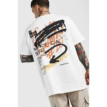 Tarzsokak Beyaz Erkek Grafiti Baskılı Oversize T-shirt Beyaz