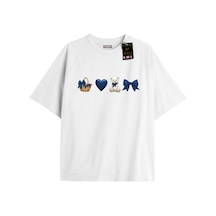 Flood Of Style Beyaz Oversize T-shirt Sepet Ayıcık Kalp Özel Tasarım