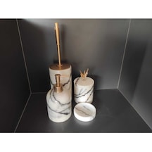 Leylak Mermer Sıvı Sabunluk, Pamukluk, Wc Fırçalığı, Katı Sabunluk- Roz Gold Beyaz