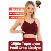 Svein Göğüs Toparlayıcı Sarkma Önleyen Gündelik Spor Kullanım İnce İp Askılı Pedli Çizgili Crop Büstiyer Bordo