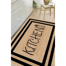 Çerçeveli Kitchen Yazılı Baskılı Kaymaz Yıkanabilir Mutfak Halısı Yolluk Siyah
