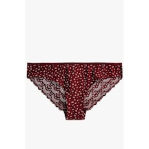 Koton Kadın Minimal Desenli Dantelli Brazilian Külot Bordo