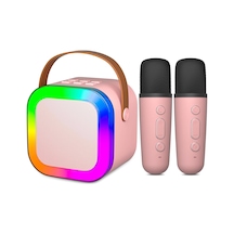 Coverzone Kablosuz Mikrofonlu Karaoke Makinesi Taşınabilir Bluetooth Hoparlör Seti Bas Tiz Ayarlı Retro Karaoke Hoparlör Yetişkinler Ve Çocuklar İçin Hafıza Kartı Ve Usb 10x10x6cm Çiftli K12 -pembe