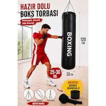 Boxing 120 Cm Büyük Boy Hazır Dolu Boks Torbası Ve Zinciri - Hediye Boks Bandajı Siyah