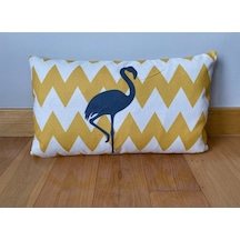 Zigzag ve Flamingo Desenli Dekoratif Yastık Kılıfı 35*55 cm - Sarı-Beyaz-Gri