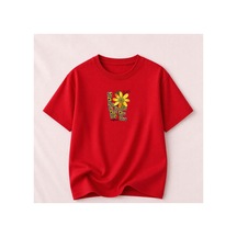 Herkesemoda Love Baskı Detaylı Kadın Bisiklet Yaka Pamuklu T-shirt Kırmızı