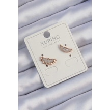 Xuping Rose Renk Zirkon Taşlı Ay Ve Güneş Tasarımlı Küpe Çok Renkli
