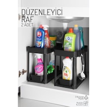 2'li Set İki Katlı Fonksiyonel Düzenleyici Dolap, Evye Altı, Tezgah Üstü Siyah Siyah
