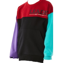 İrem Çocuk Giyim Erkek Çocuk /kız Çocuk Leader Yazı Desenli Renk Bloklu Kanguru Cepli Siyah Renk Sweatshirt Siyah