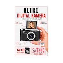Solvis 4k Dijital Retro Fotoğraf Makinesi 48mp 18x Zoom 180 Dönen Ekran Flaşlı 64gb Sd Kart  Selfie Vlog Kamera Siyah