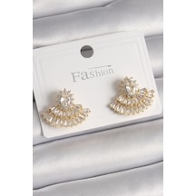 Pirinç Gold Renk Zirkon Taşlı Yelpaze Model Kadın Küpe - Tj-bkp9915 Altın Pirinç Gold Renk Zirkon Taşlı Yelpaze Model Kadın Küpe - Tj-bkp9915 Altın