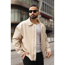 Yeni Sezon Dokulu Oversize Bol Kalıp Bomber Ceket Krem