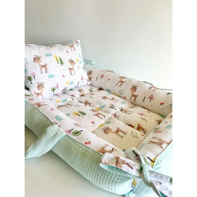%100 Pamuk Çok Amaçlı Çift Katlı Çift Kullanımlı Müslin Anne Yanı Yatağı Ceylan 40 x 90 x 10 CM