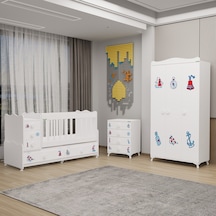 Melina Bebek Odası Yıldız 3 Kapaklı Ve Şifonyer - Denizci Beyaz