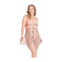 Ang Butik Kadın Büyük Beden Somon Kısa Tül Gecelik