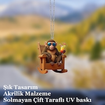 Araba Ayna Süsü, Araba Süsü, Çanta Aksesuarı - Keyifli Maymun - Pleksi Malzeme, Uv Baskılı - 037 8x6 Cm