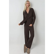 Hiccup Gömlek Yakalı Düğmeli Uzun Kollu Pijama Takımı Koyu Mocha Kahve