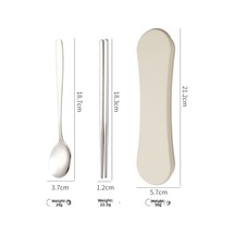 Kalite Paslanmaz Çelik Yemek Takımı - Kaşık + Çubuk + Beji Kutu Bej Beyaz