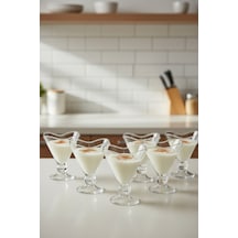 6 Kişilik Modern Geometrik Tasarım Cam Dondurmalık Takımı 180 Ml Beyaz