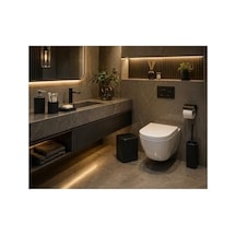 5 Parçalı Banyo Seti, Mat Siyah, Modern Tasarım, Çöp Kovası, Tuvalet Fırçası, Sıvı Sabunluk, Diş Fırçalık, Sabunluk 000 Açık Krem