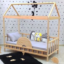 Markaawm Markaawm Çatılı Montessori Yatak 90X190 Doğal Çam Çocuk Karyola Akçaağaç
