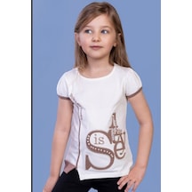 Toontoy Kids Toontoy Kız Çocuk T-shirt Star Garnili Nakışlı Bej