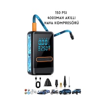 Lcd Ekranlı 150 Psı Şarjlı Hava Kompresörü Led Işıklı, 4000mah, Araç Ve Bisiklet Şişirici