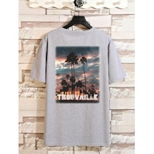 Unisex Gri Oversize Trouvaille Baskılı T-shirt Gri