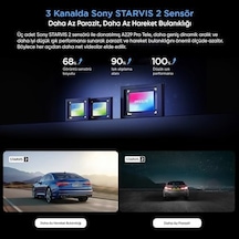 A229 Pro Tele 3 Kanallı Ön+telefoto+arka 4k+2k+1080p Hdr Starvıs 2 Sensör Gps'li Araç Kamerası