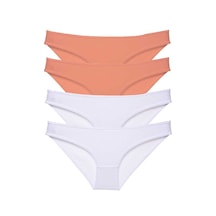 4 adet Eko Set Likralı Kadın Slip Külot Pudra Beyaz RYL-EKO4023 Beyaz - Pudra