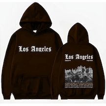 Startmore Los Angeles Basklı Kapişonlu Sweatshirt Kahverengi