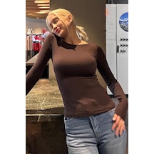 Madmext Acı Kahve Kayık Yaka Uzun Kollu Kadın Top Body Mg2267 Acı Kahverengi