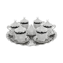 Türk Kahvesi Fincan Seti, Kristal Lokumluk, 6'li Espresso Fincan Ve Tabak Takımı Gümüş Siyah Diğer