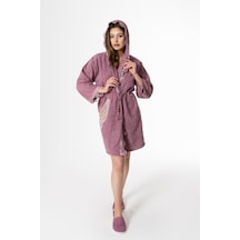 Flora Gelin Bornoz Seti 5 Parça Dantelli Çeyiz Bayan Bornoz Seti Mor