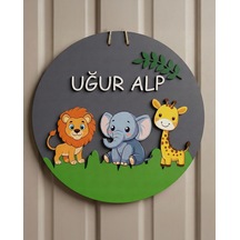 Safari Temalı Ahşap Kapı Süsü Çok Renkli