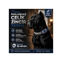 Köpek Zincir Boyun Tasması Paslanmaz Çelik Mavi Dokuma Kayış 35-45 Cm Ayarlanabilir