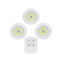 Led Işık Kablosuz Uzaktan Kumandalı Dolap Içi Led Ampul Seti 3lü Set Gece Lambası Spot Lamba Açık Lacivert