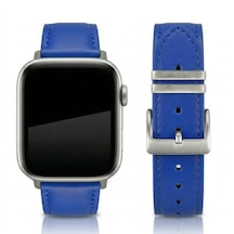 Goldoni Apple Watch Uyumlu Koyu Mavi İnce Gerçek Deri Kordonu Metal Köprülü
