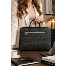 Siyah Orijinal Just Polo Monogram Deri Laptop Ve Evrak Cantasi