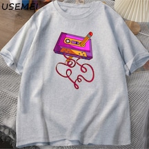 Flood Of Style 80s Kaset Bant Kalem Baskılı T-shirt 1980s Retro Vintage Gerileme Müzik T Shirt Erkek Giyim B Gri
