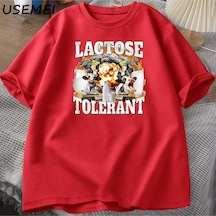 Flood Of Style Laktoz Toleranslı T Shirt Erkek Kısa Kollu Tee Üstleri Harajuku Boy Baskılı T Shirt Meme Tshi Kırmızı